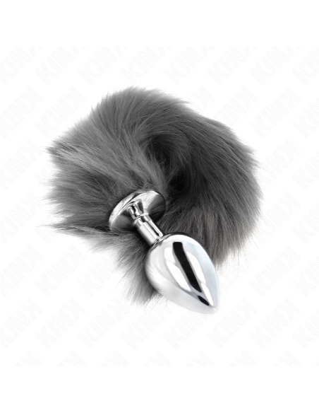 KINK - PLUG ANAL TALLA L 10 X 4 CM CON COLA SINTÉTICA 40 CM PLATEADO Y BLANCO