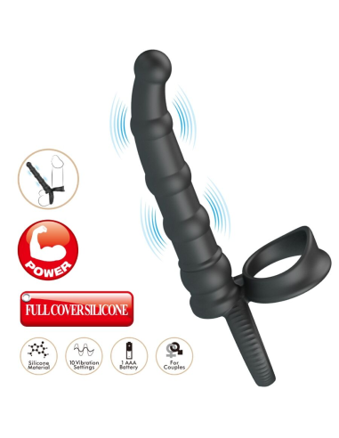 PRETTY LOVE - TATUM ANILLO VIBRADOR PENE CON PLUG 10 VIBRACIONES NEGRO