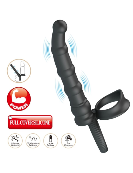 PRETTY LOVE - TATUM ANILLO VIBRADOR PENE CON PLUG 10 VIBRACIONES NEGRO