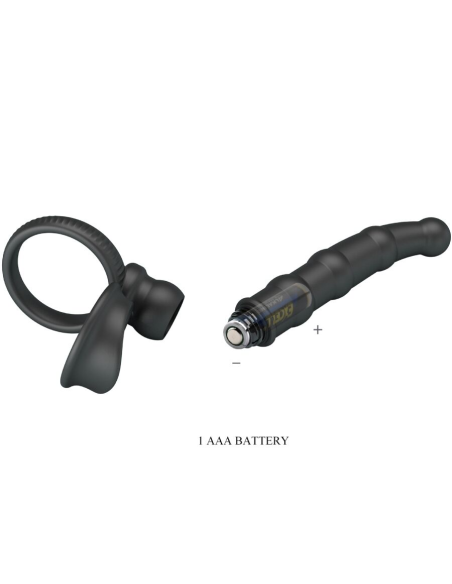 PRETTY LOVE - TATUM ANILLO VIBRADOR PENE CON PLUG 10 VIBRACIONES NEGRO
