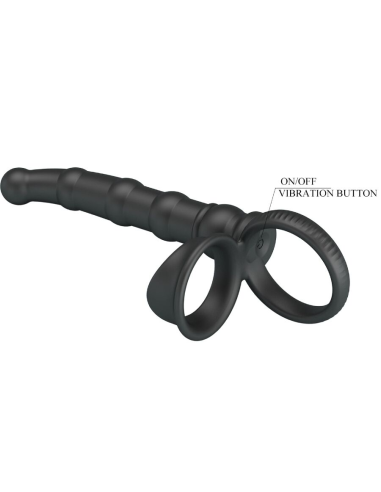 PRETTY LOVE - TATUM ANILLO VIBRADOR PENE CON PLUG 10 VIBRACIONES NEGRO