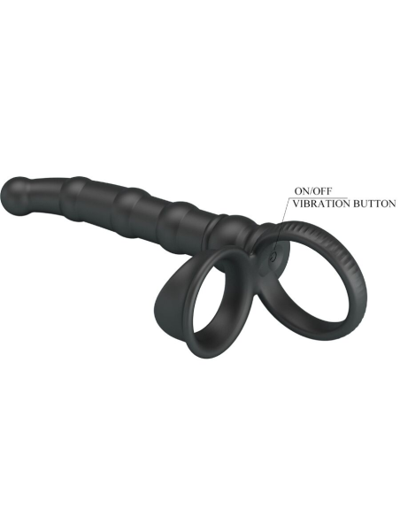 PRETTY LOVE - TATUM ANILLO VIBRADOR PENE CON PLUG 10 VIBRACIONES NEGRO