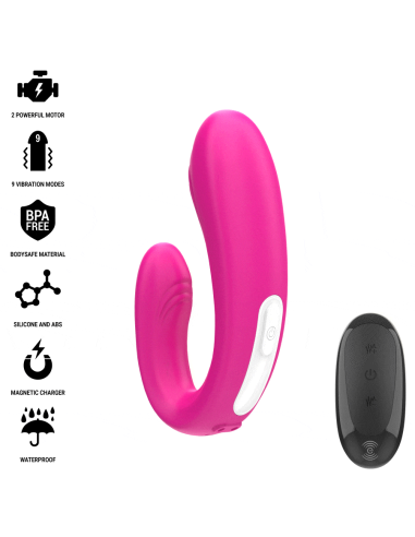INTENSE - JANET ESTIMULADOR Y VIBRADOR DUAL EN FORMA DE U CON CONTROL REMOTO ROSA