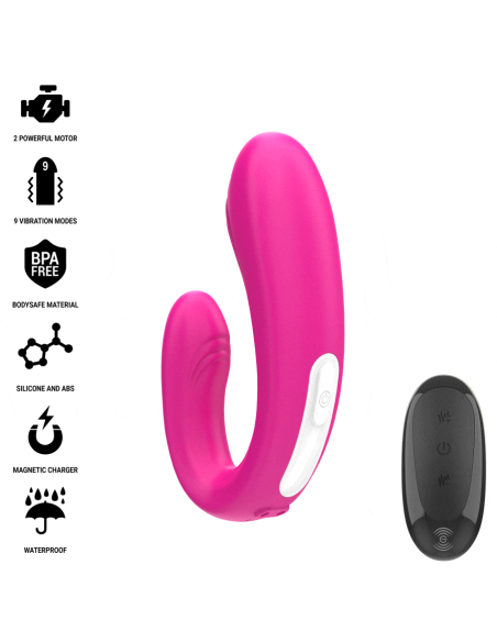 INTENSE - JANET ESTIMULADOR Y VIBRADOR DUAL EN FORMA DE U CON CONTROL REMOTO ROSA