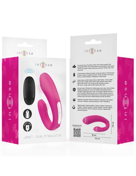 INTENSE - JANET ESTIMULADOR Y VIBRADOR DUAL EN FORMA DE U CON CONTROL REMOTO ROSA