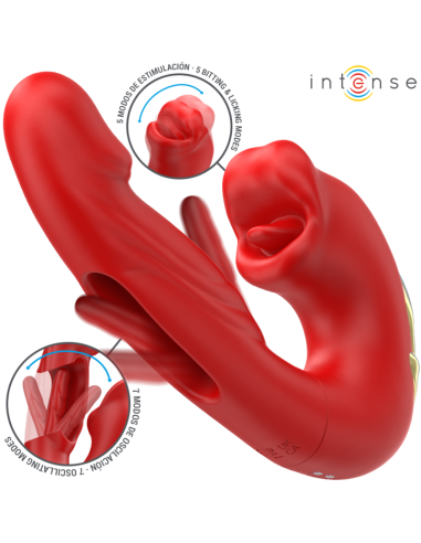 INTENSE - NATHY VIBRADOR DOBLE CON BOCA ESTIMULADORA MULTIFUNCIÓN ROJO