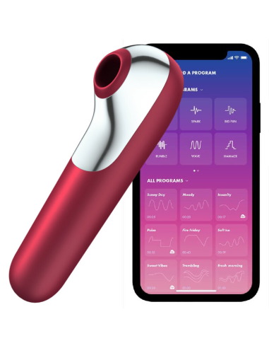 SATISFYER - DUAL LOVE VIBRADOR Y SUCCIONADOR CON AIRE PULSADO ROJO