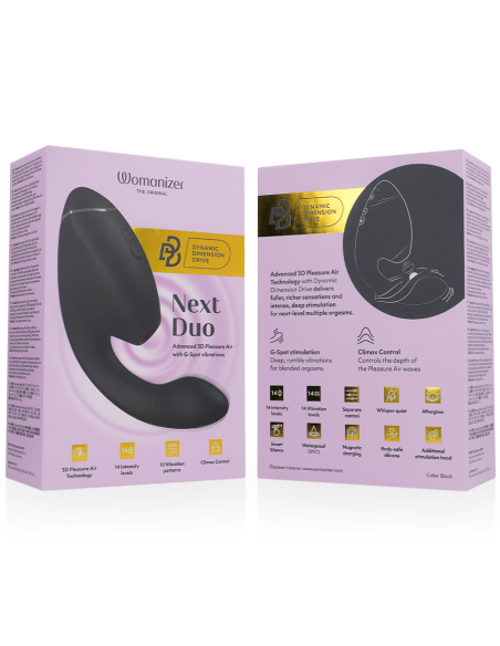 WOMANIZER - DUO NEXT ESTIMULADOR VIBRADOR DUAL CLÍTORIS and PUNTO·G NEGRO