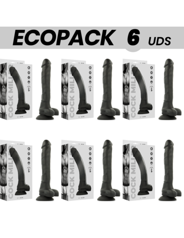 ECOPACK 6 UDS - COCK MILLER SILICONA DENSITY COCKSIL ARTICULABLE NEGRO 24 CM
