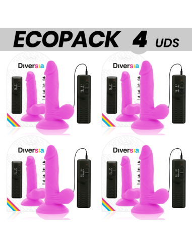 ECOPACK 6 UDS - DIVERSIA DILDO FLEXIBLE CON VIBRACION LILA 17 CM -O- 3.3 CM