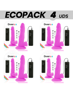 ECOPACK 6 UDS - DIVERSIA DILDO FLEXIBLE CON VIBRACIÓN LILA 18 CM -O- 4 CM