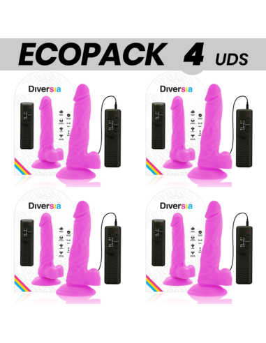 ECOPACK 6 UDS - DIVERSIA DILDO FLEXIBLE CON VIBRACIÓN LILA 18 CM -O- 4 CM