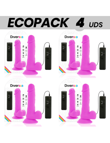 ECOPACK 6 UDS - DIVERSIA DILDO FLEXIBLE CON VIBRACION LILA 20.5 CM -O- 4.2 CM