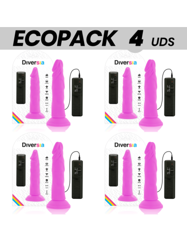 ECOPACK 6 UDS - DIVERSIA DILDO FLEXIBLE CON VIBRACION LILA 23 CM -O- 4.3 CM