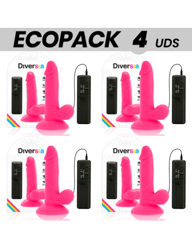 ECOPACK 6 UDS - DIVERSIA DILDO FLEXIBLE CON VIBRACION ROSA 17 CM -O- 3.3 CM