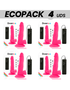ECOPACK 6 UDS - DIVERSIA DILDO FLEXIBLE CON VIBRACIÓN ROSA 18 CM -O- 4 CM