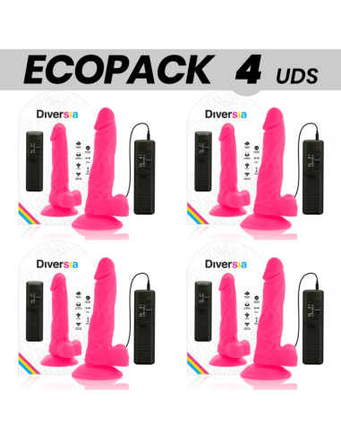 ECOPACK 6 UDS - DIVERSIA DILDO FLEXIBLE CON VIBRACIÓN ROSA 18 CM -O- 4 CM