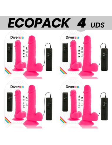 ECOPACK 6 UDS - DIVERSIA DILDO FLEXIBLE CON VIBRACION ROSA 20.5 CM -O- 4.2 CM