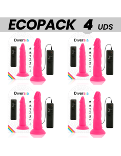 ECOPACK 6 UDS - DIVERSIA DILDO FLEXIBLE CON VIBRACION ROSA 23 CM -O- 4.3 CM