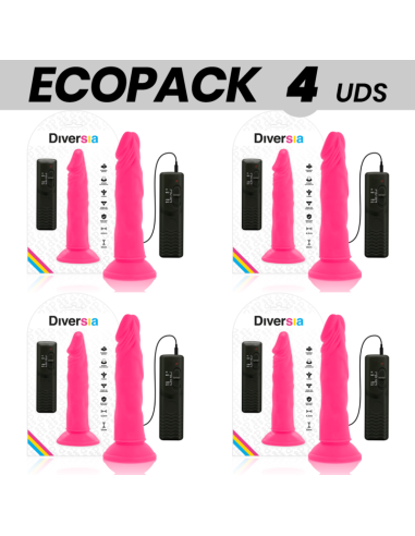 ECOPACK 6 UDS - DIVERSIA DILDO FLEXIBLE CON VIBRACION ROSA 23 CM -O- 4.3 CM