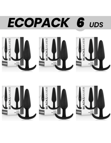 ECOPACK 6 UDS - BLACKandSILVER KAEL PLUG ANAL SILICONA CON ASA MEDIANO
