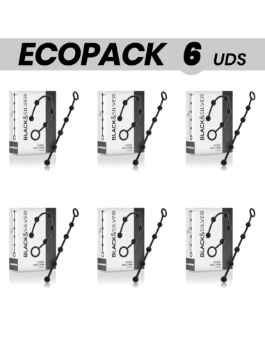 ECOPACK 6 UDS - BLACKandSILVER KORG CADENA ANAL SILICONA 21 CM