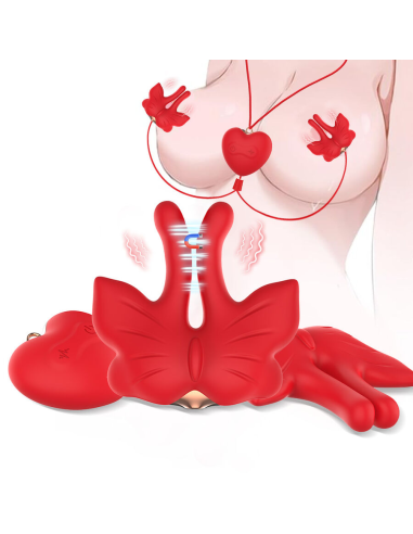 ARMONY - PINZAS PARA PEZONES MAGNÉTICA CON VIBRACIÓN FORMA MARIPOSA ROJO