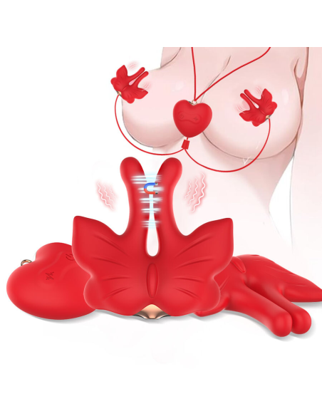 ARMONY - PINZAS PARA PEZONES MAGNÉTICA CON VIBRACIÓN FORMA MARIPOSA ROJO
