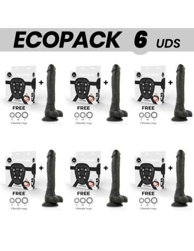 ECOPACK 6 UDS - COCK MILLER ARNES SILICONA DENSITY ARTICULABLE COCKSIL NEGRO 24 CM