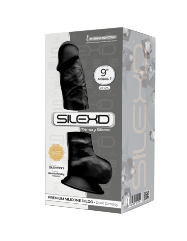 SILEXD - MODELO 1 PENE REALÍSTICO SILICONA PREMIUM SILEXPAN NEGRO 23 CM