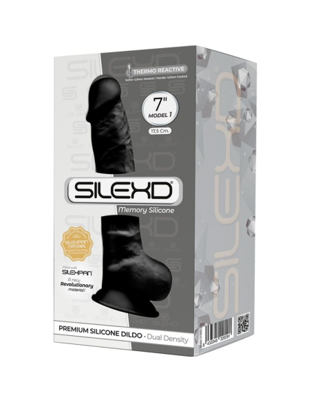 SILEXD - MODELO 1 PENE REALÍSTICO SILICONA PREMIUM SILEXPAN NEGRO 17.5 CM