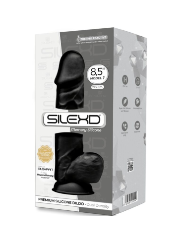 SILEXD - MODELO 1 PENE REALÍSTICO SILICONA PREMIUM SILEXPAN NEGRO 21.5 CM