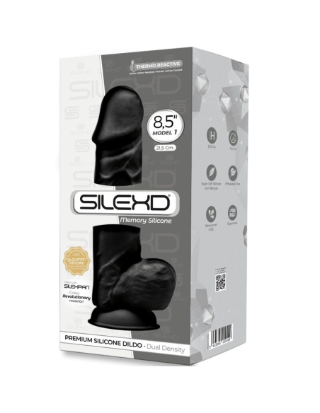 SILEXD - MODELO 1 PENE REALÍSTICO SILICONA PREMIUM SILEXPAN NEGRO 21.5 CM