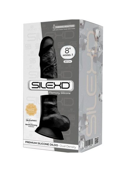SILEXD - MODELO 1 PENE REALÍSTICO SILICONA PREMIUM SILEXPAN NEGRO 20 CM