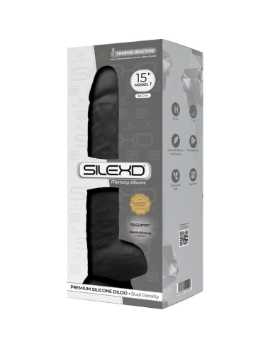SILEXD - MODELO 1 PENE REALÍSTICO SILICONA PREMIUM SILEXPAN NEGRO 38 CM