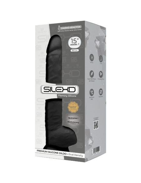 SILEXD - MODELO 1 PENE REALÍSTICO SILICONA PREMIUM SILEXPAN NEGRO 38 CM