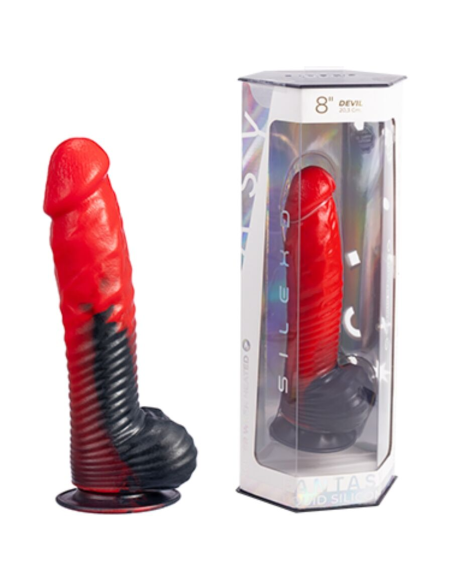 SILEXD - DEVIL DILDO FANTASY SILICONA LIQUIDA TERMOREACTIVO ROJO NEGRO 20.3 CM