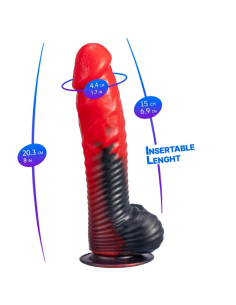 SILEXD - DEVIL DILDO FANTASY SILICONA LIQUIDA TERMOREACTIVO ROJO NEGRO 20.3 CM