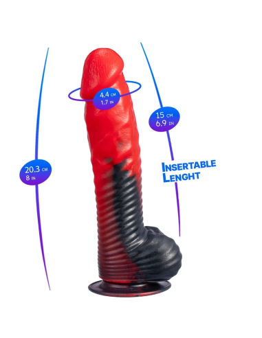 SILEXD - DEVIL DILDO FANTASY SILICONA LIQUIDA TERMOREACTIVO ROJO NEGRO 20.3 CM