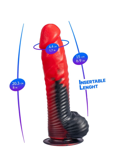 SILEXD - DEVIL DILDO FANTASY SILICONA LIQUIDA TERMOREACTIVO ROJO NEGRO 20.3 CM