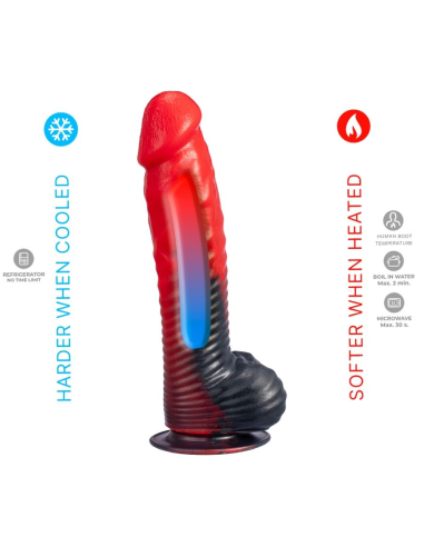 SILEXD - DEVIL DILDO FANTASY SILICONA LIQUIDA TERMOREACTIVO ROJO NEGRO 20.3 CM