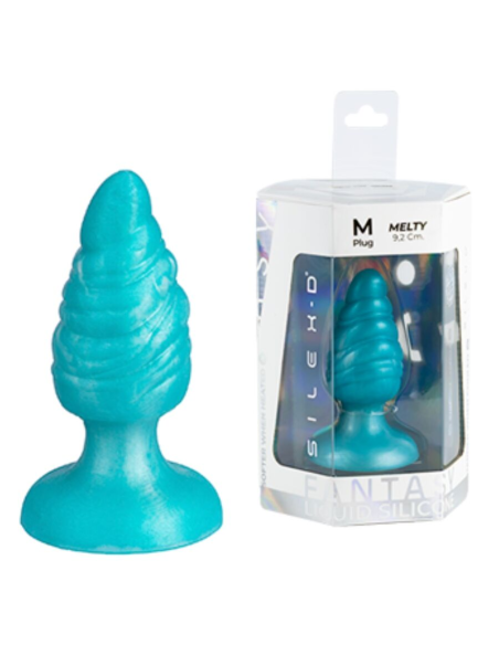 SILEXD - MELTY PLUG ANAL FANTASY SILICONA LIQUIDA TERMOREACTIVO AZUL CELESTE 9.2 CM