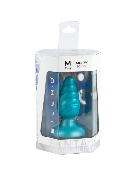 SILEXD - MELTY PLUG ANAL FANTASY SILICONA LIQUIDA TERMOREACTIVO AZUL CELESTE 9.2 CM