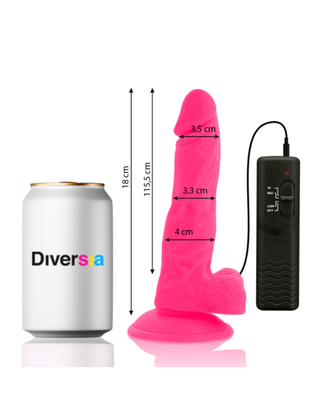 DIVERSIA - DILDO REALÍSTICO FLEXIBLE CON VIBRACIÓN ROSA 18 CM -O- 4 CM