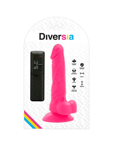 DIVERSIA - DILDO REALÍSTICO FLEXIBLE CON VIBRACIÓN ROSA 18 CM -O- 4 CM