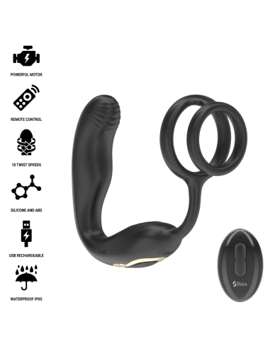 IBIZA - WIGGLE PLUG ANAL ROTADOR CONTROL REMOTO CON VIBRO-PERINEO Y ANILLAS POTENCIADORAS DE PENE