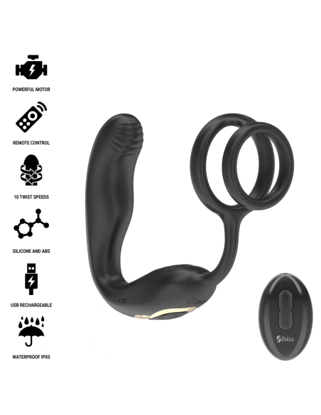 IBIZA - WIGGLE PLUG ANAL ROTADOR CONTROL REMOTO CON VIBRO-PERINEO Y ANILLAS POTENCIADORAS DE PENE
