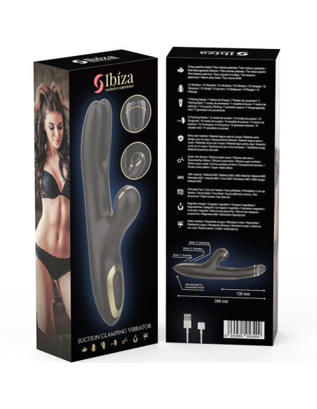 IBIZA - VIBRADOR HI-TECH RABITT SUCCIONADOR Y DOBLE DEAL NEGRO