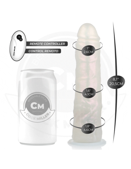 COCK MILLER - DILDO SILICONA 20,5 CM , LUCES Y VIBRACIÓN CON CONTROL REMOTO