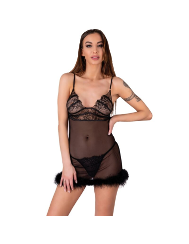 LIVCO CORSETTI FASHION - ZERUNAM SET BABYDOLL TANGA NEGRO S-M